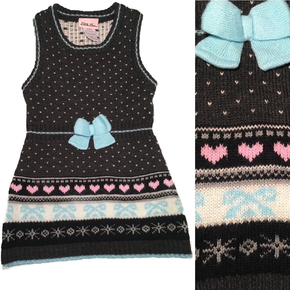 Sweater Dress w Hearts Grey Size 4T Little Lass Sleeveless